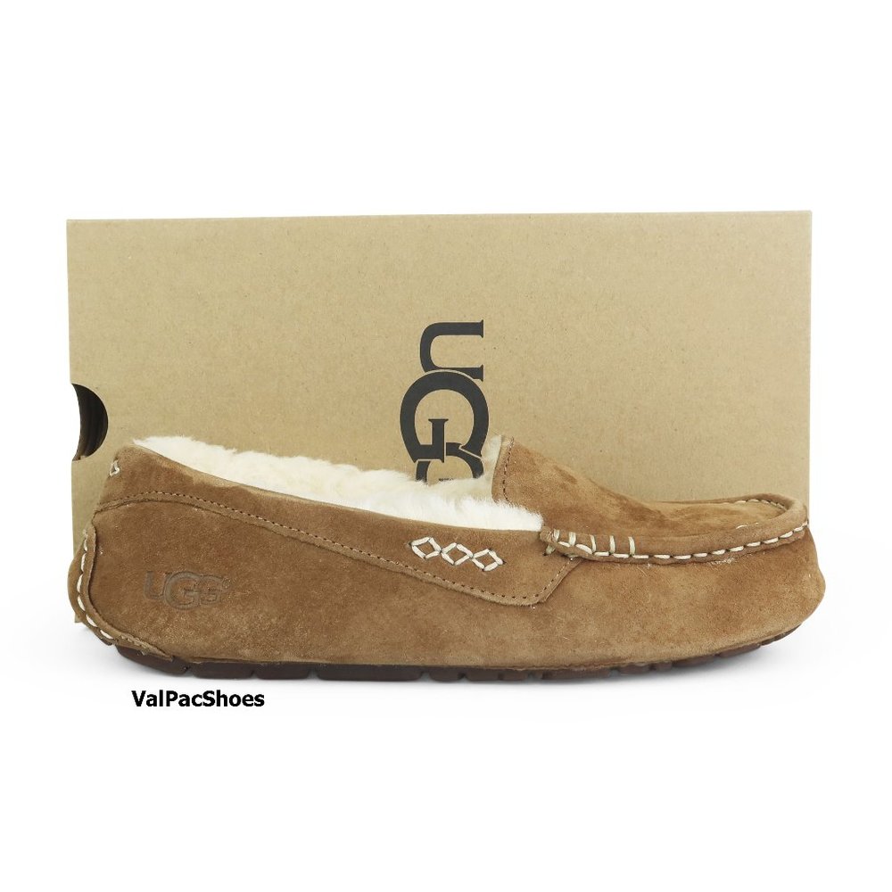 UGG Ansley Chestnut Suede Fur Slippers Womens 9 NEW